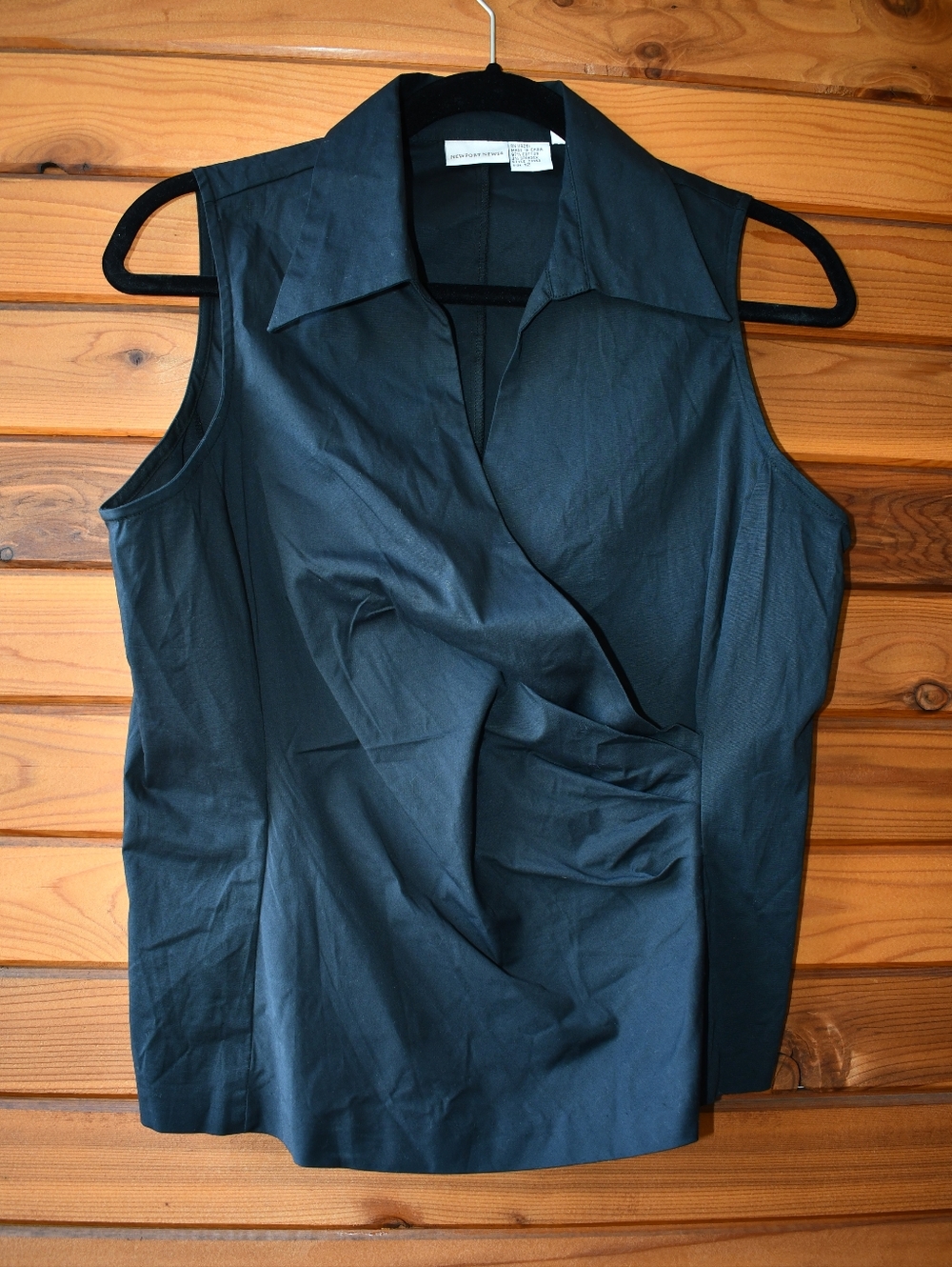 Vintage Newport News Faux Front Wrap Black Collared Top Black